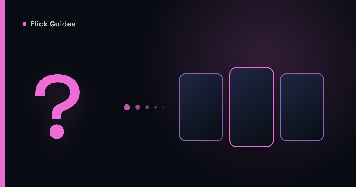 Stylized illustration of a question mark turning into a short list of three movie cards