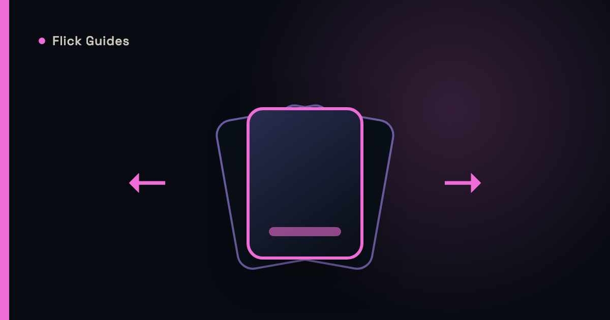 Stylized illustration of a swipe card stack with left and right arrows in Flick's magenta accent