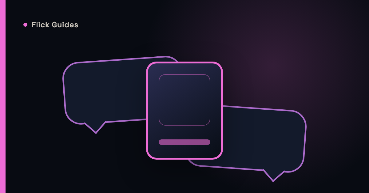 Stylized illustration of two speech bubbles framing a single movie card