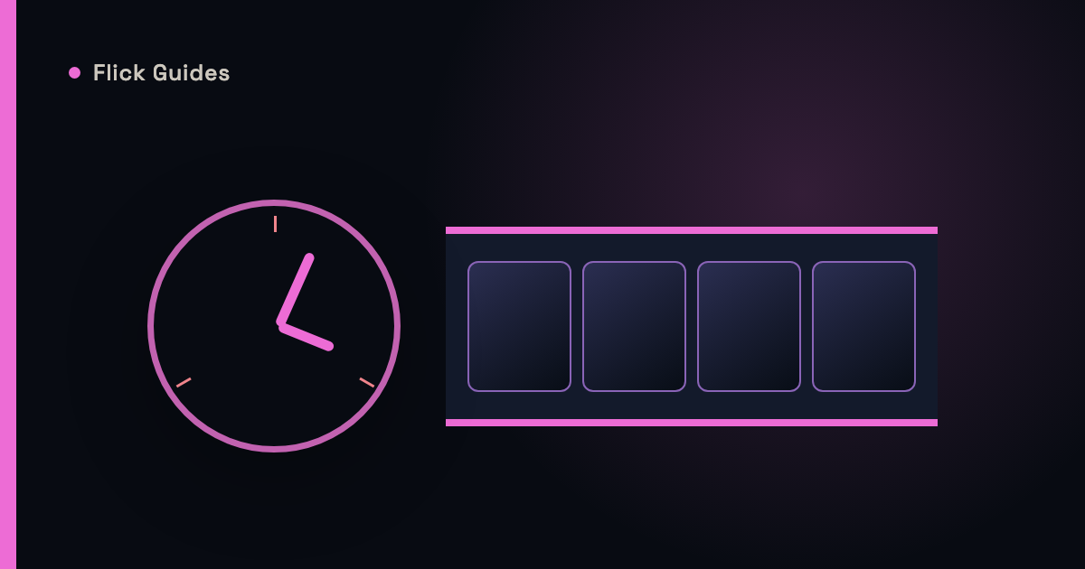 Stylized illustration of a clock blending into film frames, representing time spent choosing a movie