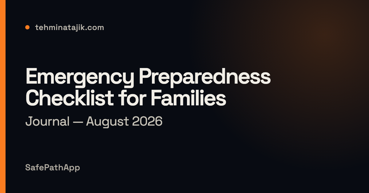 Stylized illustration of an emergency preparedness checklist with checkmarks in SafePath orange